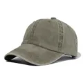 Washed distressed plain baseball cap in dark green, solid color curved brim sun hat for casual wear. - One Size / Coffee
