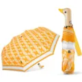 Paraguas plegable lindo con cabeza de pato de madera, sombrilla geométrica naranja. - Colecciones con estampado de fantasma