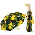 Paraguas plegable compacto de tres pliegues con mango de pato de madera y limón. - Patrón de Limón