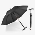 Retractable umbrella cane with built-in LED light, anti-slip handle, dual-purpose rain and sun. - Black / 23 Inch
