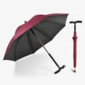 Retractable elderly walking stick umbrella with light, wine red outdoor anti-slip cane umbrella variant. - Burgundy / 23 Inch