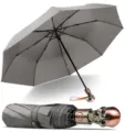 Automatischer Faltschirm mit Retro-Totenkopf-Griff, langlebiger grauer Schirmbezug stilvoll. - 23-Zoll-Regenschirm mit 8 Speichen, Totenkopf-Design, dreifach faltbar, Automatik / Grau