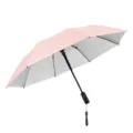 Paraguas plegable compacto con protección UV, mango automático y cómoda correa para la muñeca. - Paraguas con ventilador plegable en tres de 21 pulgadas y 2600 mAh / Rosa con revestimiento de plata titanio