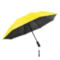 Paraguas plegable automatico portatil con toldo amarillo e interior negro para proteccion solar. - Paraguas con ventilador plegable en tres de 21 pulgadas y 2600 mAh / Amarillo Capa UV