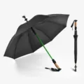 Ombrello da trekking nero con asta verde, ombrello bastone da passeggio all'aperto variante. - Ombrello bastoncino da trekking LS-51 / Nero con colla nera
