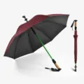 Ombrello da trekking all'aperto multifunzionale con telaio robusto e impugnatura. - Ombrello bastoncino da trekking LS-51 / Rosso vino con rivestimento nero