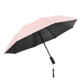 Paraguas plegable automático con exterior rosa y revestimiento interior anti-UV negro. - Paraguas con ventilador plegable en tres de 21 pulgadas y 2600 mAh / Rosa con revestimiento negro