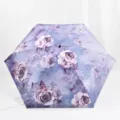 Compact 6-fold mini oil painting purple rose floral sun and rain umbrella for women. - Light Purple