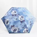 Compact 6-fold mini oil painting umbrella with floral print for women sun rain use. - Light Blue