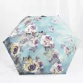 Compact 6-fold mini umbrella with floral oil painting print, portable sun and rain pocket umbrella. - Light Green