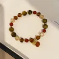 Retro Chinese style tiger eye crystal beaded bracelet minimalist luxury jewelry for women - Bracelet - Gold, Coffee & Red