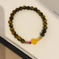 Vintage tiger eye crystal beaded bracelet, retro aesthetic gemstone jewelry for women. - 6# Bracelet - Coffee - Yellow