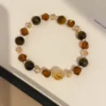 Vintage Crystal Tiger Eye Beaded Bracelet Women Brown Maillard Style Chic Hand Jewelry - Coffee