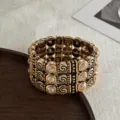 Vintage goldfarbenes mehrreihiges Kristall Stretch Armband, eleganter Retroschmuck für Damen. - Nr. 2 Gold (Silbernadel)