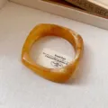 Pulsera rígida de resina acrílica ámbar retro, joya vintage con carey para mujer elegante. - 24# Brazalete-Café