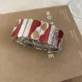 Vintage Elastik Armband für Damen, einzigartiges geometrisches Statement Modeschmuck Stück. - 22# Silbernadel - Silber Rot