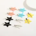 Colorful star hair clips set for kids bangs, cute seamless metal hairpins for daily hairstyling. - White