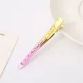 Gradient colored metal duckbill hair clip with cutout design, sectioning styling tool detail. - Yellow Pink Gradient