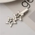 Silver metal double star duckbill hair clip, stylish bangs hairpin for women daily hair styling. - 5.5cm Double Stars