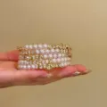 Vintage multi-layer pearl rhinestone gold bracelet elegant stackable wrist jewelry - 5# Open Bangles - Gold & White
