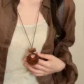 Vintage Leopard Acryl Anhänger lange Halskette, retro braune Kordel Pullover Kette für Damen. - 4# Braune Halskette