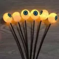 Halloween solar glowing eyeball stake lights, spooky outdoor LED decor for party 6pcs - Solar 12-LED Lights / Warm White
