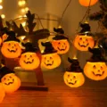 Guirnalda de luces LED de calabaza de Halloween para decoración de fiesta espeluznante - 6m 40 LED con Pilas / Calabaza con Sombrero