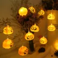 Guirnalda de luces LED de calabaza para Halloween, decoración festiva y ambiente. - 1,5m 10 LED luz fija con caja de 2 pilas AA / Cabeza de calabaza 6,4*5,4cm