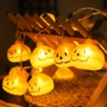 Guirnalda de luces LED de calabaza de Halloween, luces decorativas espeluznantes para fiestas. - 1,5m 10 LED luz fija con caja de 2 pilas AA / Cabeza de calabaza 5*4,6 cm
