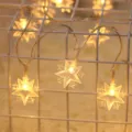 Guirnalda de luces LED de estrella blanco cálido luces hadas dormitorio fiesta - 1,5m 10 LED luz fija con caja de 2 pilas AA / Estrella de cinco puntas blanco cálido