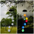 Lámpara de carillón de viento solar impermeable, luz decorativa colgante LED multicolor. - Bolas redondas de grano de arroz blanco