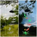 Carillon de viento solar libelula exterior impermeable cambio de color LED 70cm - Libélulas transparentes