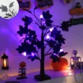 Halloween LED tree light with black maple leaves and ghost string lights for holiday home decor. - Maple Leaf Ghost
