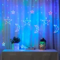 Guirnalda de luces LED cortina estrella luna para fiesta de navidad decoracion hogar 3m - Luna y estrellas multicolor con enchufe