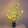 Planta artificial luz nocturna LED, bonsái de luces de hadas decorativo de escritorio interior. - Hoja de Eucalipto Dorada
