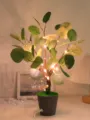 Luz nocturna de árbol de eucalipto LED, bonsái planta artificial lámpara USB decorativa. - Hoja de eucalipto