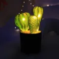 Luz nocturna LED de cactus, planta artificial en maceta brillante para decoración de escritorio. - Cactus