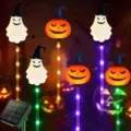 Halloween luces solares LED de fantasma y calabaza estacas de suelo para decoración exterior - Fantasma con sombrero y calabaza con sombrero - caja de baterías impermeable