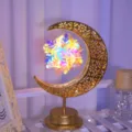 LED Hierro Luna Lámpara de Mesa Oro Ramadan Decoración Luz Luminosa Giratoria Estilo - Copo de nieve colgante con patrón