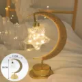 Luz Nocturna LED Luna Estrella de Cuerda Yute USB Decoración Dormitorio Regalo 17x26cm - Estrella / USB