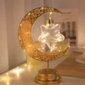 Lámpara de Mesa Luna Estrella Metal LED Ramadan Eid Decorativa Luz Nocturna Cálida - Estrella colgante con patrón