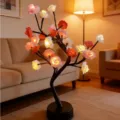 LED Rosenbaum Lichterkette Tischleuchte Touch Nachttischlampe Geschenk Deko fur Wohnzimmer - Schwarzer Baum mit weißen und rosa Rosen