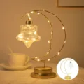 Variante lampara noche luna estrella hierro, luz decorativa LED calida para fiesta hogar. - Estrella / 3 pilas AA