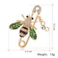 Gold-tone bee brooch with green enamel rhinestones safety pin crystal pendant jewelry 5.2cm - Green Enamel Rhinestone Bee Brooch (C501-A)