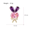Crystal bunny brooch rhinestone gold plated lapel pin cute animal jewelry 1.8x2.8cm - Pink Rabbit (G030-H)