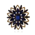 Broche de flor de cristal azul oscuro vintage, elegante accesorio de moda de estrás dorado. - Estilo Azul Oscuro (A125-E)