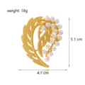 Elegante goldene Blatt Perlen Brosche Nadel für Damen Anzug Accessoires Schmuck Detailansicht. - Vielseitiger Blatt Stil (C895-A)