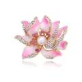 Lotus flower brooch detail with pink enamel petals, sparkly rhinestones and central pearl accent. - Pink
