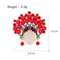 Spilla con maschera dell'Opera di Pechino cinese, elegante perla rossa strass dorata. - Ruolo dell'Opera di Pechino (G063-H)