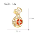 Gold lucky bag brooch featuring sparkling white cubic zirconia and red detail, 3.0x1.6cm - Gold Fortune Bag (G048-H)